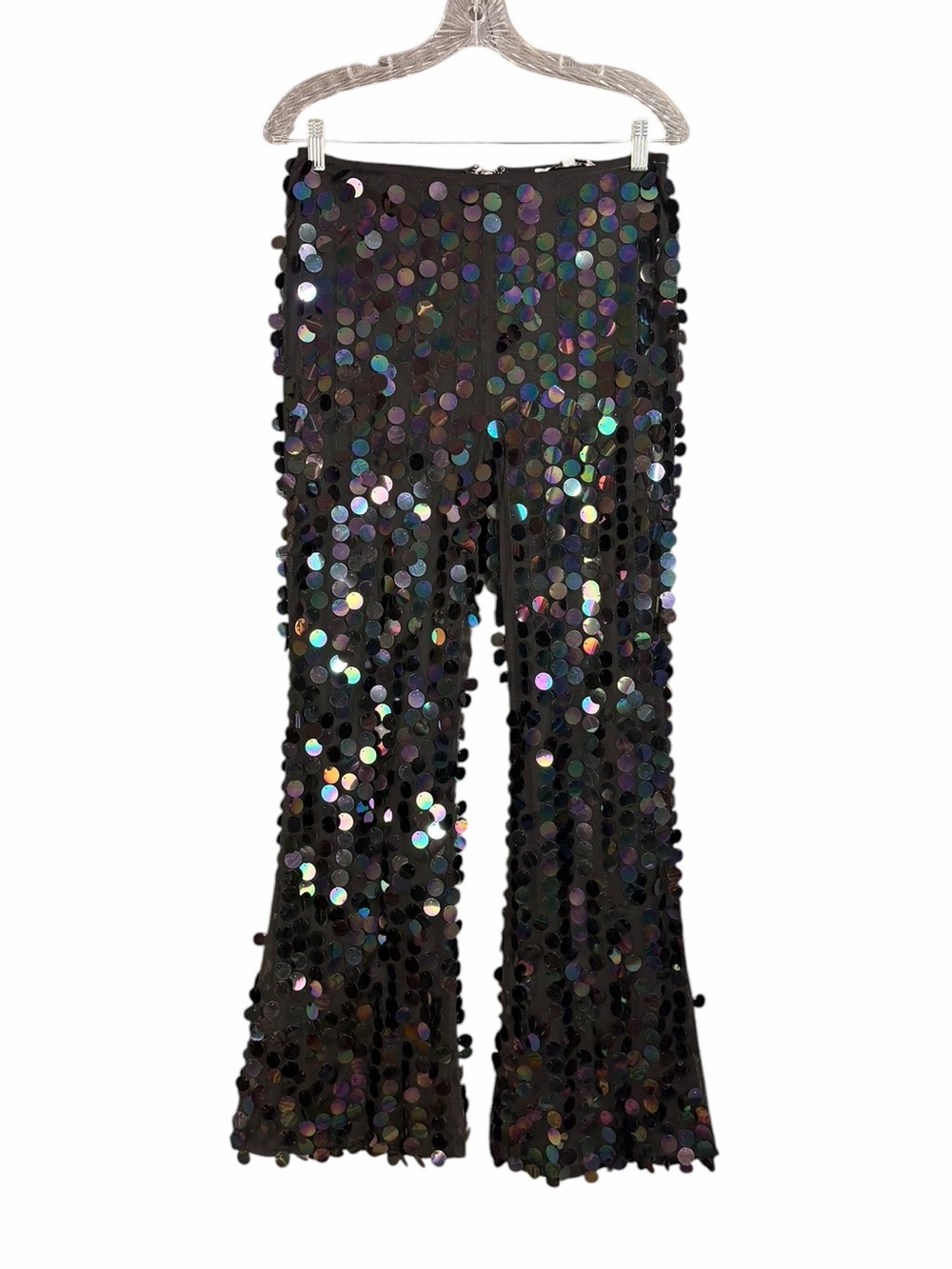 NWT Hot & Delicious Black Sequin Flare Pants Women's Large - Picture 2 of 8